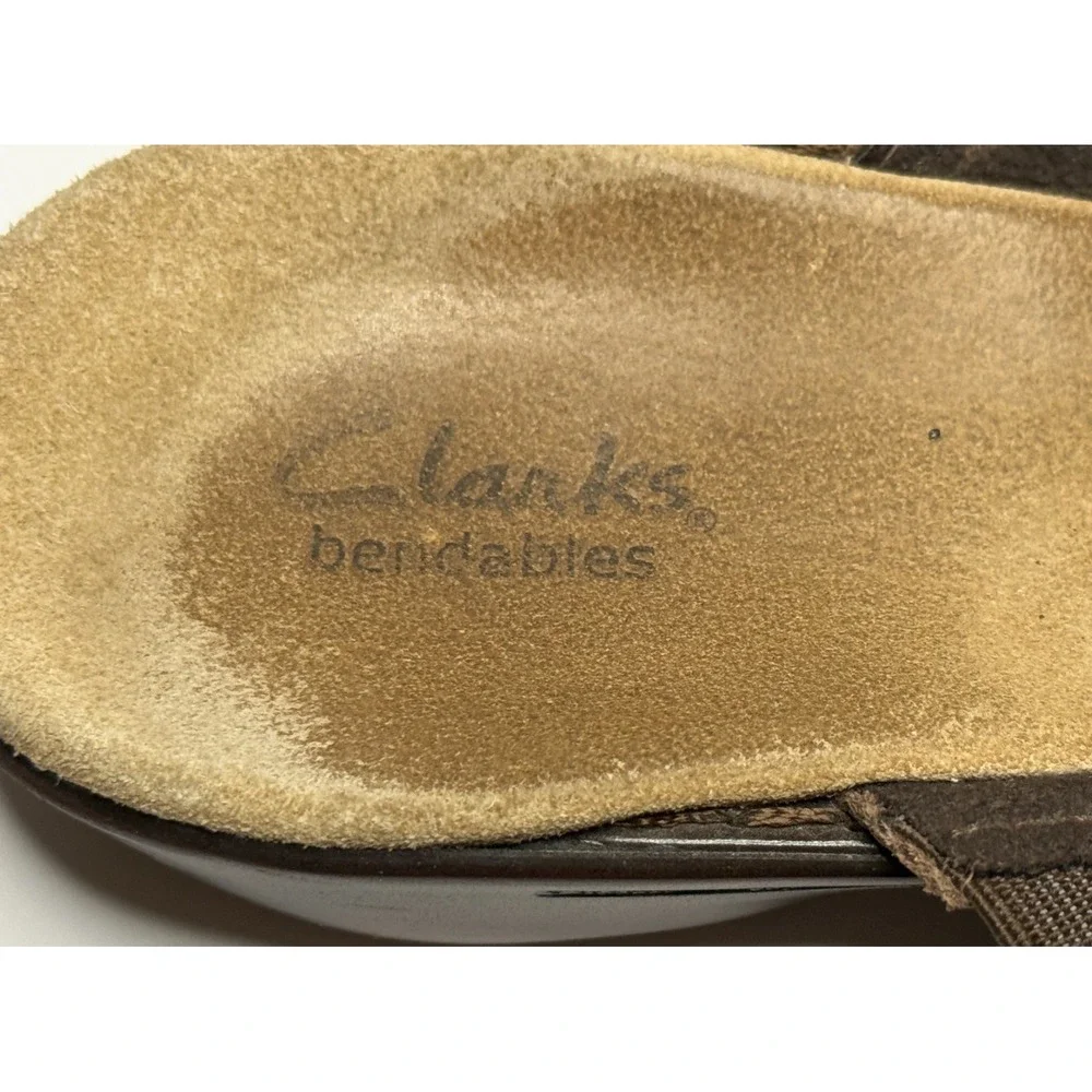 Clarks Brown Leather‎ Slide Sandals Women's 8M Woven Strap Comfort Cushioned